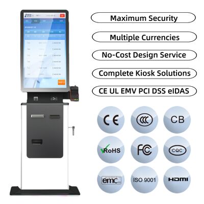 acheter 27 32 pouces Self Service Écran tactile Hôtel Vérifier dans le kiosque Scanner de passeport distributeur de cartes A4 Impression de billets en espèces Payement de kiosque online manufacture
