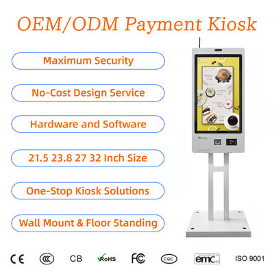 acheter 21.5 23.8 27 32 pouces Kiosque de commande en libre-service mural Écran tactile de restaurant Terminal de paiement Libre-service NFC Code QR online manufacture