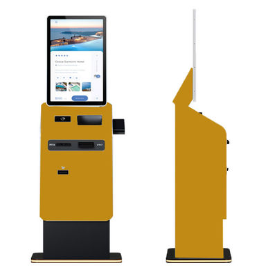 Kiosque de change en libre-service convivial avec distributeur de billets et scanner de code QR