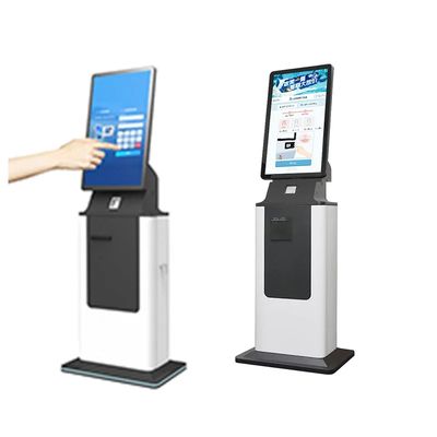 Kiosque d'enregistrement d'hôtel avec écran tactile, accepteur de factures et code QR optionnel